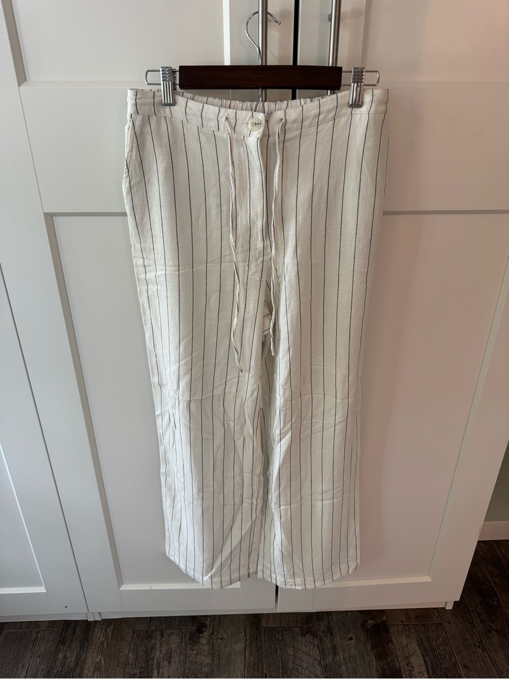 Cream Pinstripe linen Pants